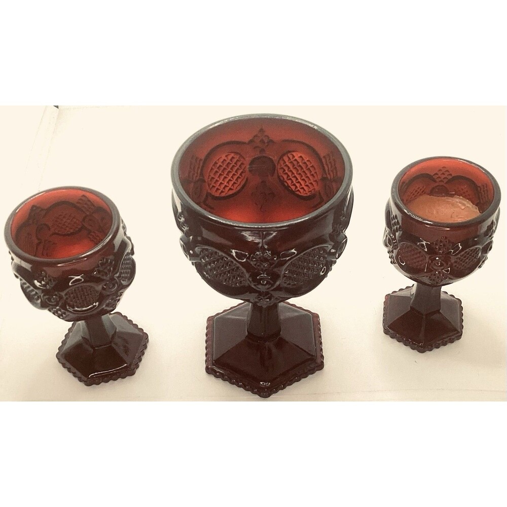 VINTAGE AVON 1876 Cape Cod Ruby Red 1 Large 6” & 2 Small 4.5” Water Goblets